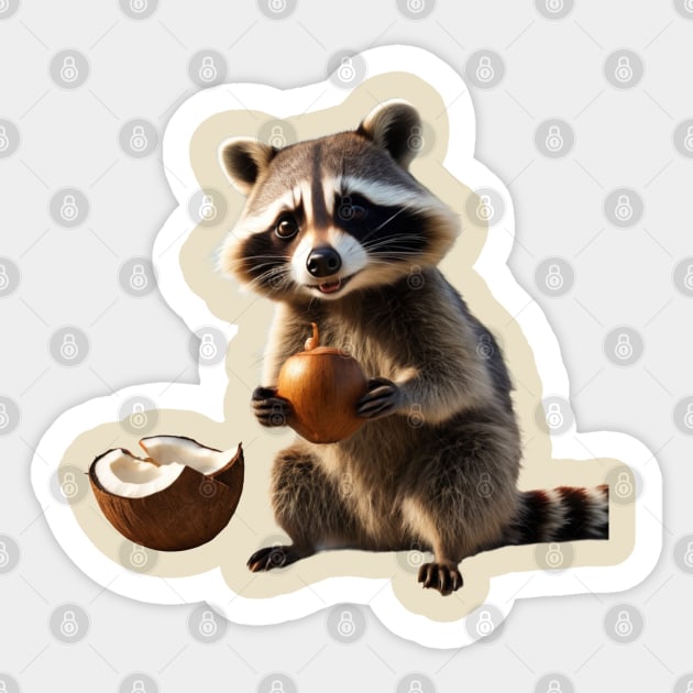 Raccoon with its coconut Sticker by CobArt